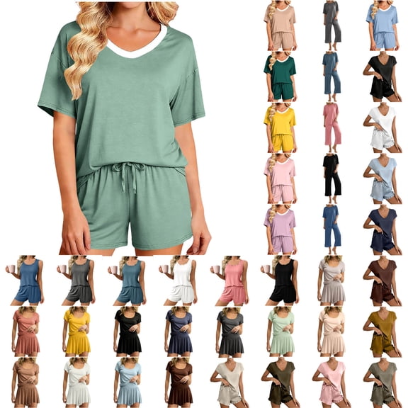 Frostluinai Womens Summer Lounge Set 2 Piece Outfits Lettuce Trim Tank Tops and Shorts Set Comfy Soft Loungewear Pajama Sets Clothes Black XXL