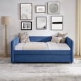 thumbnail image 2 of MIKIBAMA Blue Boucle Fabric Full Size Daybed with Trundle Sofa Bed, 2 of 10