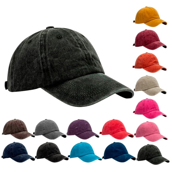 Helii Unisex Washed Cotton Dad Hat, Vintage Soft Top Baseball Cap, Low Profile Unstructured Cap, Adjustable Metal Buckle Hat for Men Women Daily Wear Black,One Size