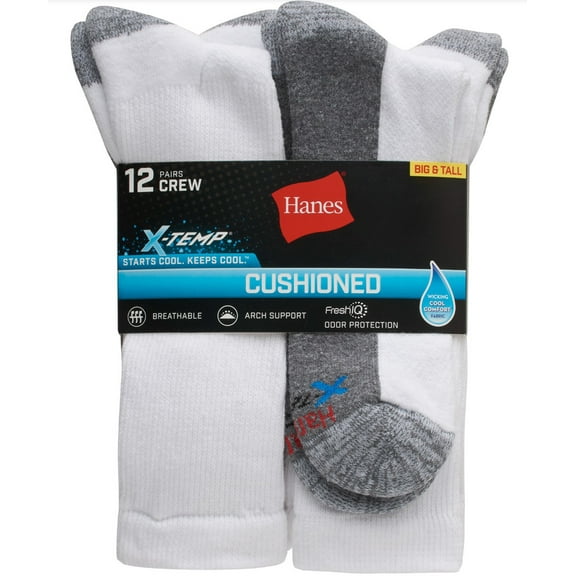 Hanes mens Hanes Men's X-temp Cushioned Crew (Pack of 12 Pairs) Casual Sock, White, 14 US