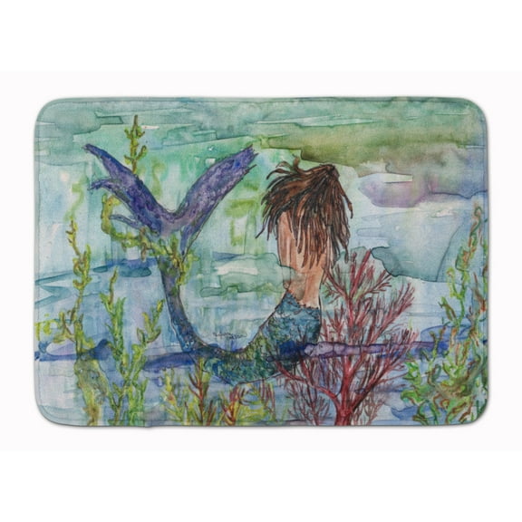 Brunette Mermaid Coral Fantasy Machine Washable Memory Foam Mat