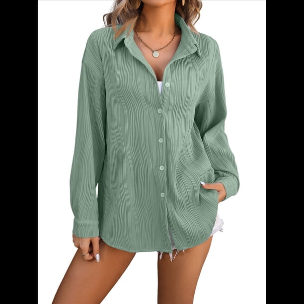 Camisas de Mujer con Botones, Camisa de Vestir de Larga, Blusa de Trabajo con Cuello Texturizado, Blusas Casuales Elegantes. Judías XXL