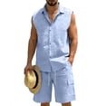 thumbnail image 2 of HBGVBA Mens Shorts Set Sleeveless Button Collared Shirt Tank Top Elastic Waist Casual Outfit Set, 2 of 5