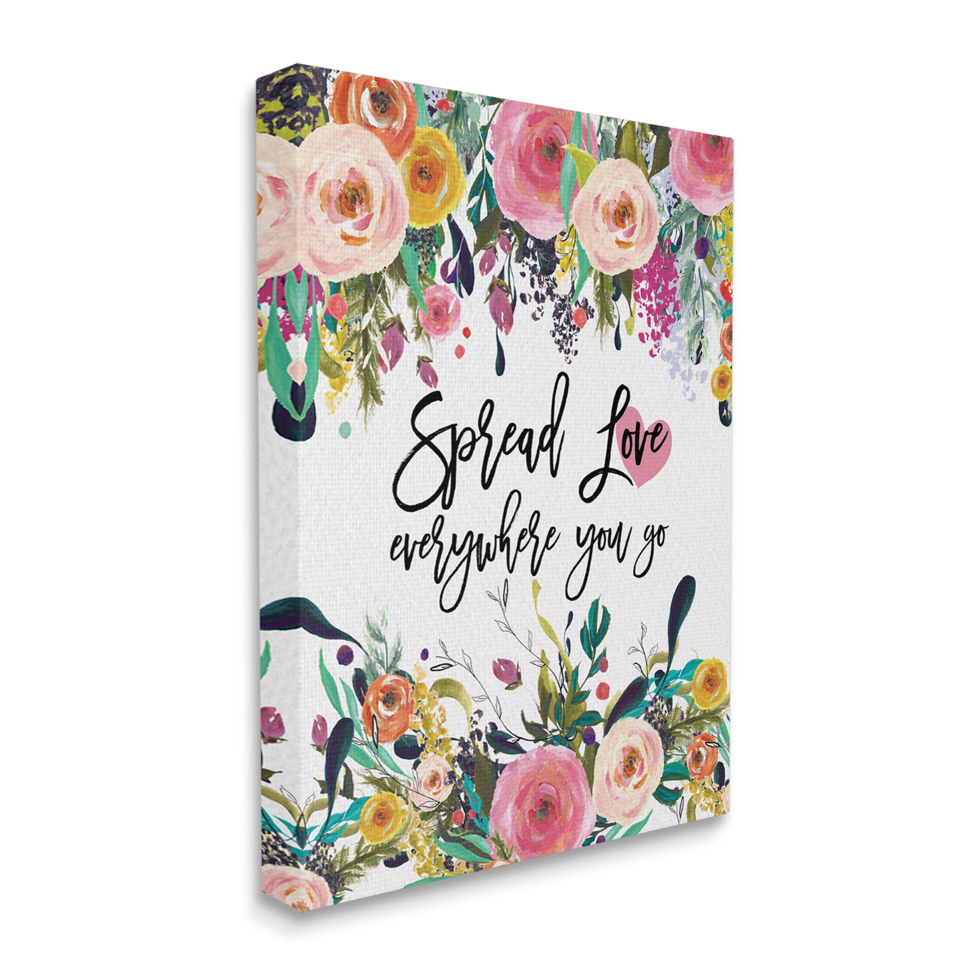 Stupell Industries Spread Love Phrase Pink Floral Blooms Calligraphy Canvas Wall Art, 36 x 48, Design by Amy Brinkman