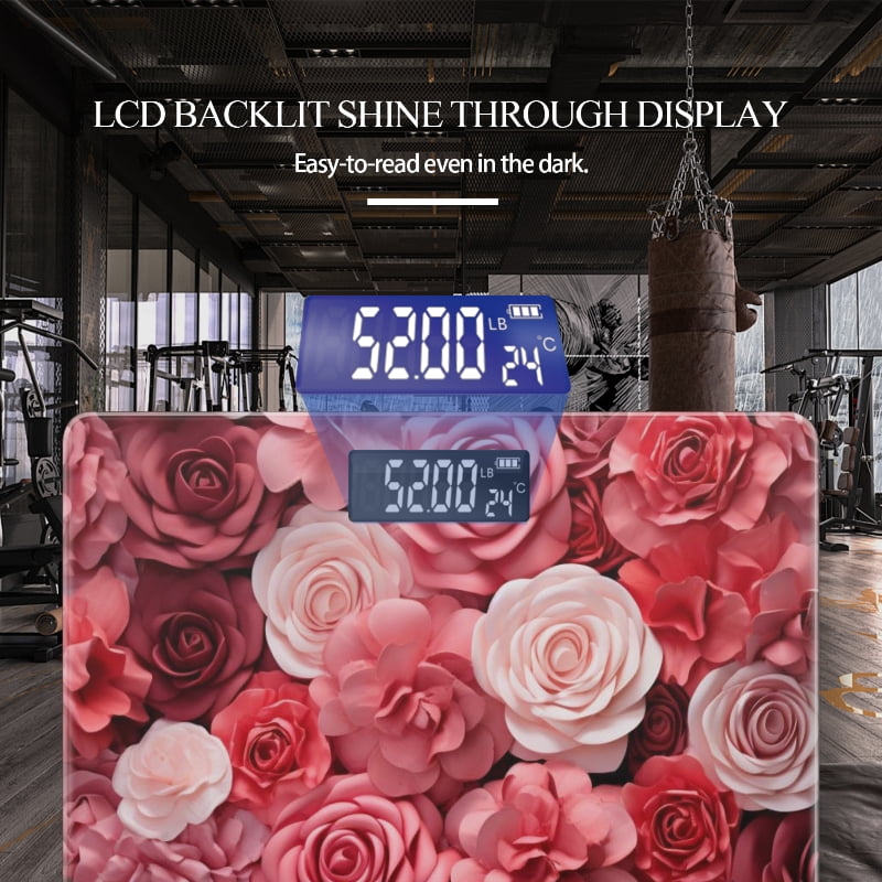 Bathroom Scale, Highly Accurate Digital Body Scale,Precisely Measures Weight up to 400 lbs-Wall Of Paper Roses In Shades Of Red And Pink