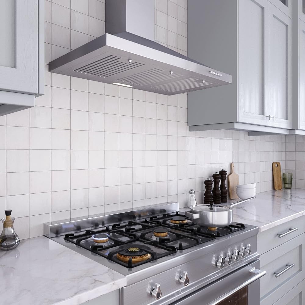 Streamline 36 in. Gaiola Ducted Wall Mount Range Hood in Brushed Stainless Steel with Baffle Filters, Push Button Control, LED Light