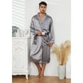 thumbnail image 2 of Vulcanodon Men’s Satin Robe Lightweight,Men's Luxurious Silk Kimono Bathrobe（Dark Grey, Small-Medium）, 2 of 6