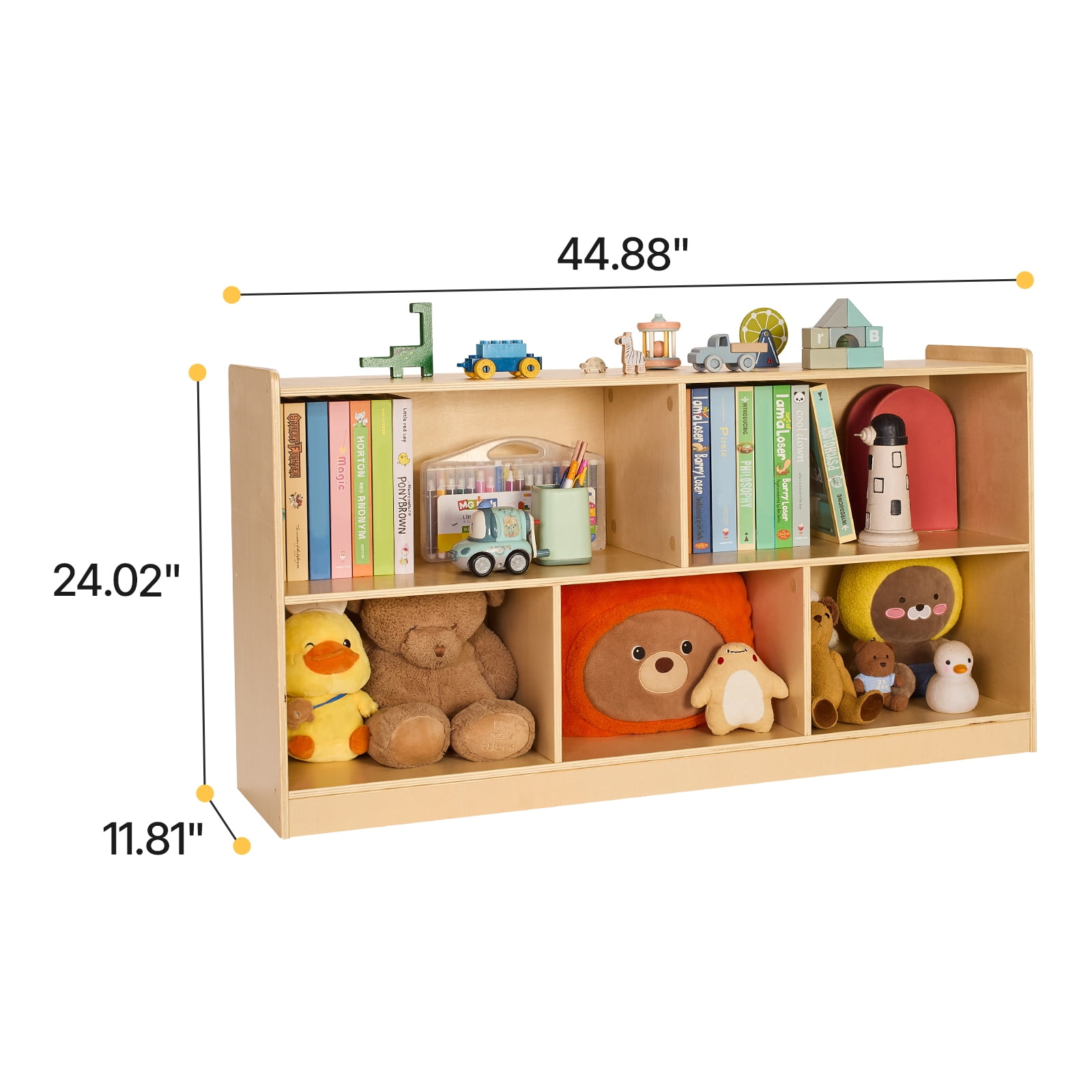 KFFKFF Montessori Bookshelf, 45-inch Wide Toy Storage Unit, 5-Section Children's Display Cabinet, Daycare Furniture, Kids' Bookshelf for Bedroom, Nursery, Living Room, Entryway, Preschool, Brown