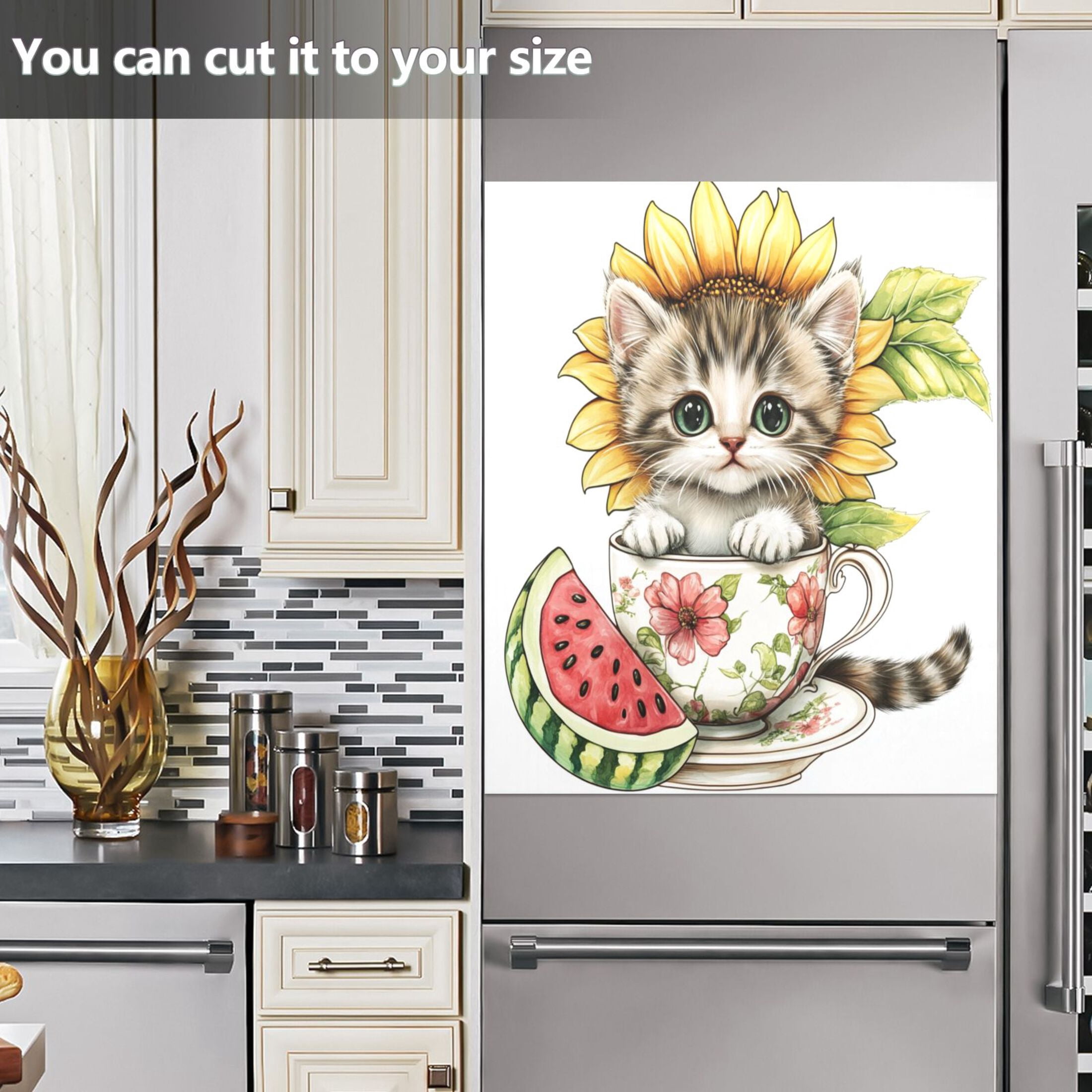 Dishwasher Magnetic Sticker 23x26 Inch Refrigerator Magnetic Sticker Washing Machine Magnetic Sticker Kitchen Panel Magnetic Sticker Home Decor Teacup Black Kitten