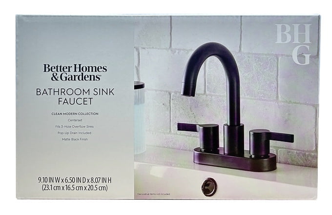 (2 pack) Better Homes & Gardens Clean Modern 4" Centerset Bathroom Faucet in Matte Black