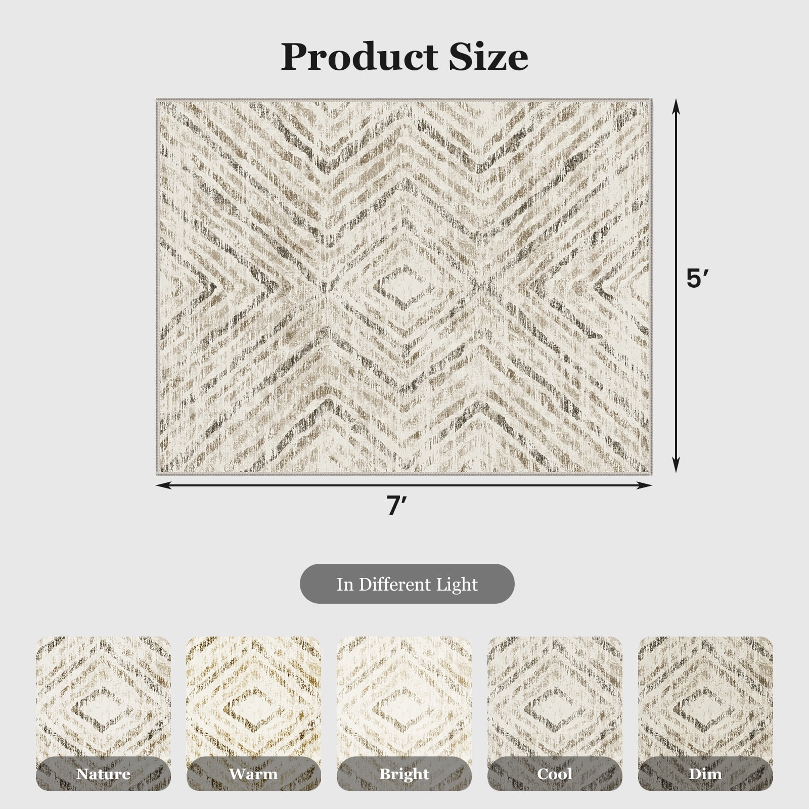CHITOOMA 5'x7' Area Rugs for Living Room, Washable Boho Moroccan Rug Soft Vintage Distressed Geometric Tribal Area Rug for Bedroom Dining Room Office with Non-Slip Backing, Stain Resistant Non-Shed