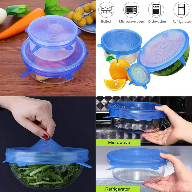 Kitchen + Home Silicone Stretch Lids - Set of 6 Silicone Food Saver Covers  - BPA Free, Dishwasher, Microwave, & Oven Safe