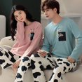 thumbnail image 1 of Conjunto de pijamas de dibujos animados para hombre y Mujer, ropa de dormir de algodón para parejas, Tops largos para dormir, pantalones, otoño y primavera, 1 of 4