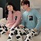 thumbnail image 1 of Conjunto de pijamas de dibujos animados para hombre y Mujer, ropa de dormir de algodón para parejas, Tops largos para dormir, pantalones, otoño y primavera, 1 of 4