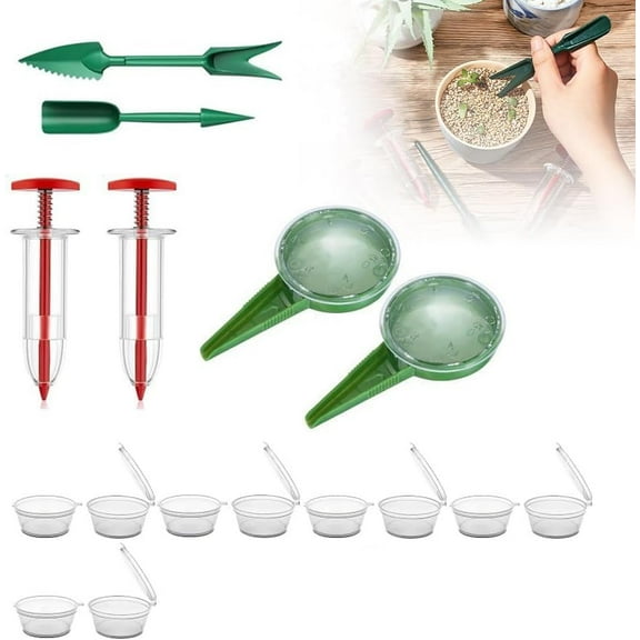 10 PCS Mini Seed Spreader, 2025 New Mini Sowing Seed Dispenser, Seed Planter Tool, Manual Seedlings Dibber and Widger Set, Small Seed Spreader with Seedlings Dibber Widger for Spreaders