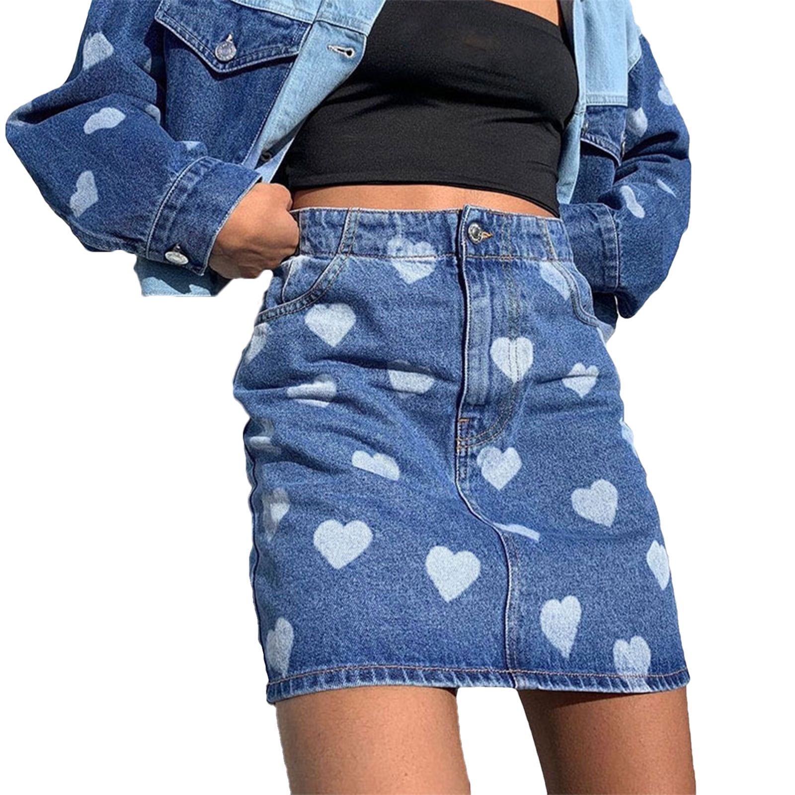 star print denim skirt