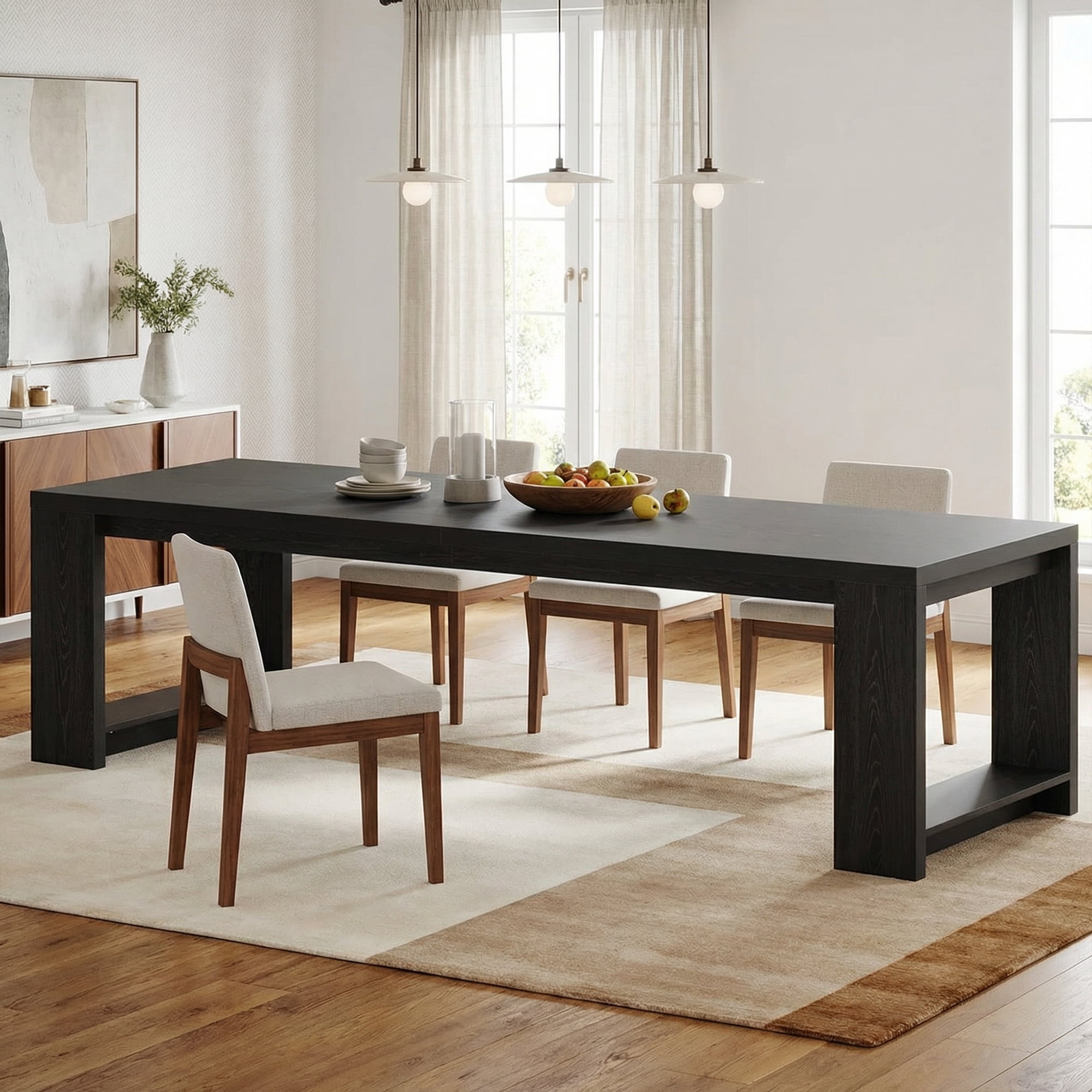 86 Inch Farmhouse Dining Table, Sleek Large Kitchen Table For 8-10 People, Solid MDF Dinner Table With Black Finish, Versatile Table For Home & Office Gatherings