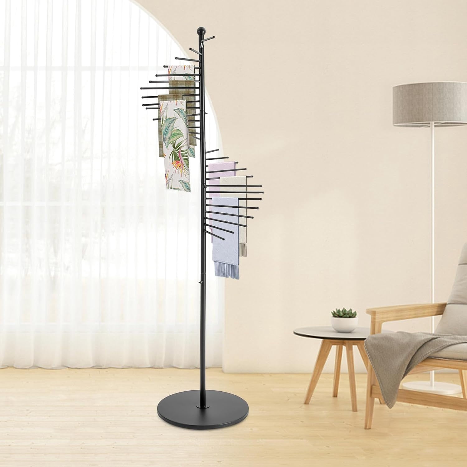 Spiral Scarf Display Rack - Versatile Clothing Store & Home Display for Scarves, Ties, Bras, Belts, Bathing Suits, and Pants Hanger, Spiral Design Organizer