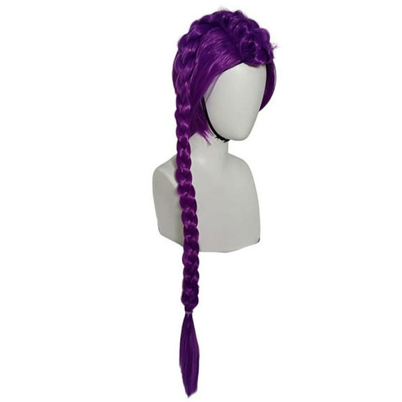Child Full Head Purple Wig with Tiger Mouth Clip, Braided Ponytail Anime Cosplay Wig for Kids