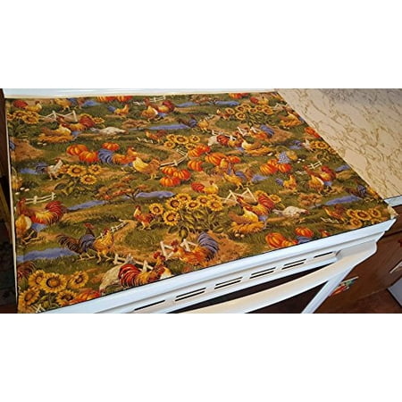 Glass Red Rooster - Roosters Glass Stove Top / Cook Top Cover & Protector (Tan)