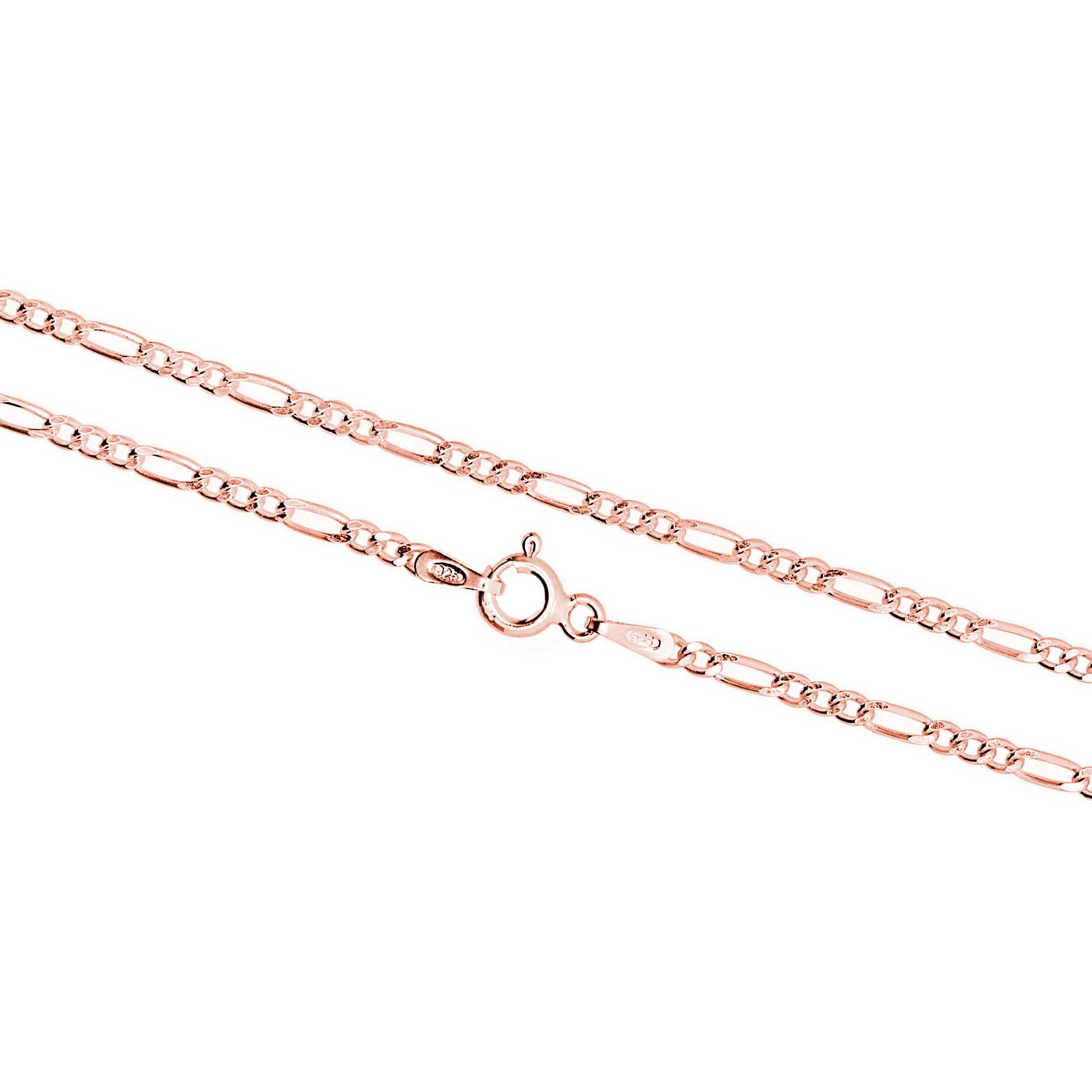 Rose Gold Plated Sterling Silver 2.2mm 6 Gauge Italian Figaro Chain 7" inch Bracelet