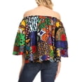 thumbnail image 2 of Sakkas Abree Off-shoulder Short Sleeve Blouse Top Ankara Wax Dutch African Print - 421-Multi - One Size Regular, 2 of 5