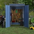 thumbnail image 4 of GangMei Metal Outdoor Storage Shed 4FT x 4FT, Steel Utility Tool Shed Storage House with Lockable Door, Metal Sheds Outdoor Storage for Backyard, Garden, Patio (Blue)(Lean-to), 4 of 8