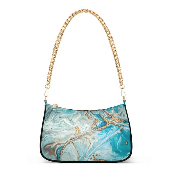 Golden and Turquoise Marble Womens Chain Shoulder Bag Tote Handbag Clutch Hobo Purse with Zipper for Travel Casual