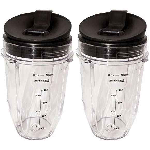 Blendin Lot de 2 Petites Tasses de 18 Onces avec Couvercles à Clapet Sip N Seal, Convient aux Mélangeurs Nutri Ninja Auto-iQ Série 1000w et Duo