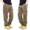 thumbnail image 5 of Mono de algodón sencillo, pantalones informales para hombre, cintura elástica, pantalones con múltiples bolsillos de talla grande, 5 of 5