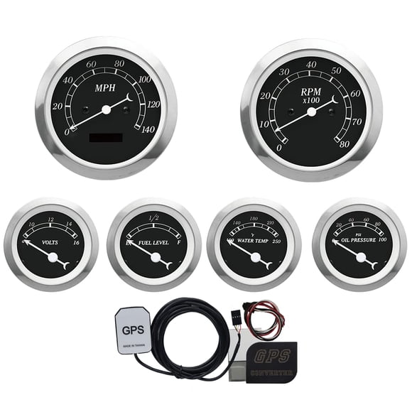 MOTOR METER RACING 6 Gauge Set Classic with GPS Electrical Speedometer Digital Odometer Black Dial