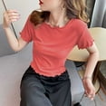 thumbnail image 2 of DAFPZW Women Lettuce Edge T-shirt Short Sleeve Multi Color Summer Ribbed Crop Tops Basic Round Neck Vintage Tees, 2 of 5