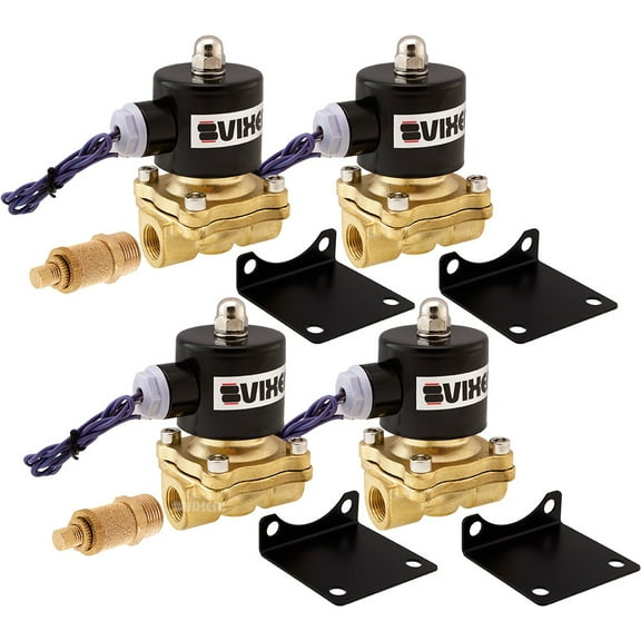 Vixen Air 3/8" NPT Air Ride Suspension High Flow Electric Air Valve (Solenoid) 210 PSI (4-Pack) with Two 3/8" Flow/Dump Control Valves VXF2038M-4