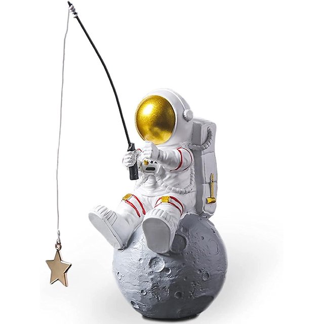 Estatua de estatuilla de astronauta, escultura de figura de estrella de pesca de astronauta para decoración de escritorio y mesa, modelo de decoración de adornos para pasteles