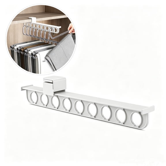 Heavy Duty Retractable Pull Out Pants Rack, Plastic Top Mount Closet Valet Rod, Without Punch Installation, Extendable for Hanging Clothes
