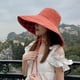 thumbnail image 1 of Xiao Hua Sombrero de pescador para mujer, de algodón a cuadros, plegable, reversible, para verano (rojo ladrillo), 1 of 5