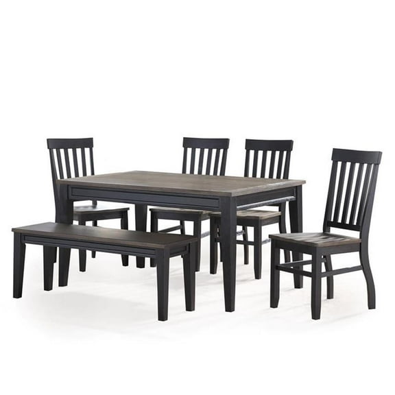 Pemberly Row Noir Black Two-Tone Ebony and Driftwood 6-Piece Dining Set