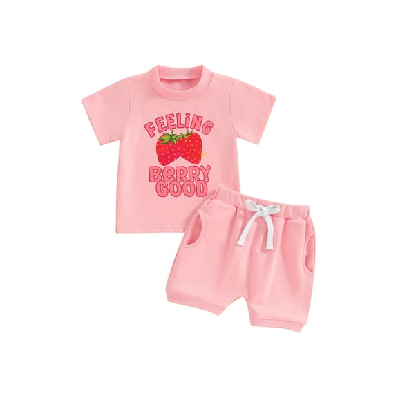 Toddler Baby Girls Shorts Set Short Sleeve Strawberry Print T-shirt with Shorts Summer 2 Piece Outfit