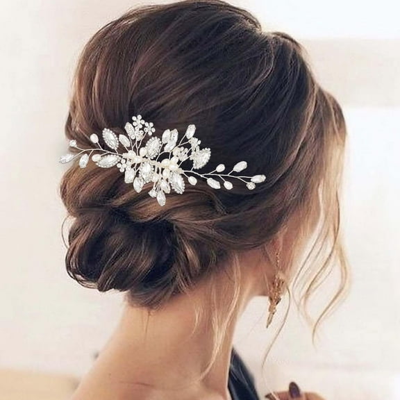 Women’s Wedding Hair Comb Silver Rhinestone Bridal Headpiece Flower Crystal Prom Hair Pieces Pearls Bride Decorative Hair Clips Bridesmaids Hair Side Combs Wedding Hair Accessories for Brides
