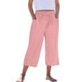 thumbnail image 3 of QIUOMBBP Girls' Wide Leg Capri Pants with Pockets Summer Elastic Waist Drawstring Pants Casual 3/4 Trousers for Beach Vocation Pink 10 Years, 3 of 10