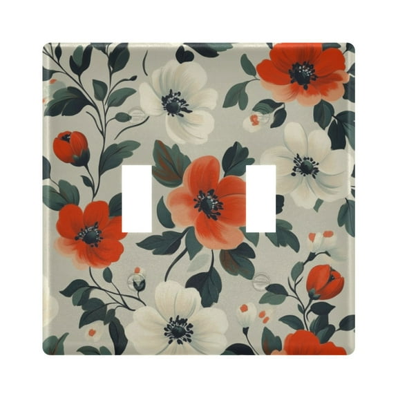 Yayeee Toggle Light Switch Wall Plate 2-Gang 4.56"x4.48" Decorative Outlet Cover, Large Red Floral Pattern
