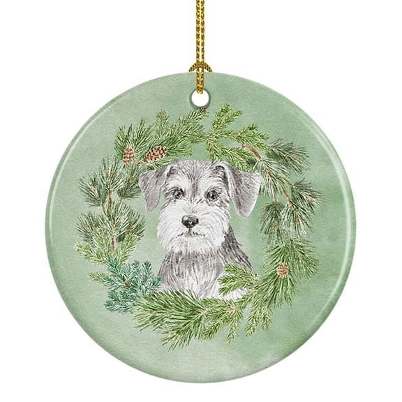 Schnauzer Salt and Pepper Christmas Wreath Ceramic Ornament 2.8 in x 2.8 in