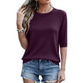 thumbnail image 4 of Uootdi Gift Office Tops for Women Round Neck Ribbed Knit Elbow Sleeve Womens Tops Slim Fit Office Wear Comfortable Womens Blouses, 4 of 7