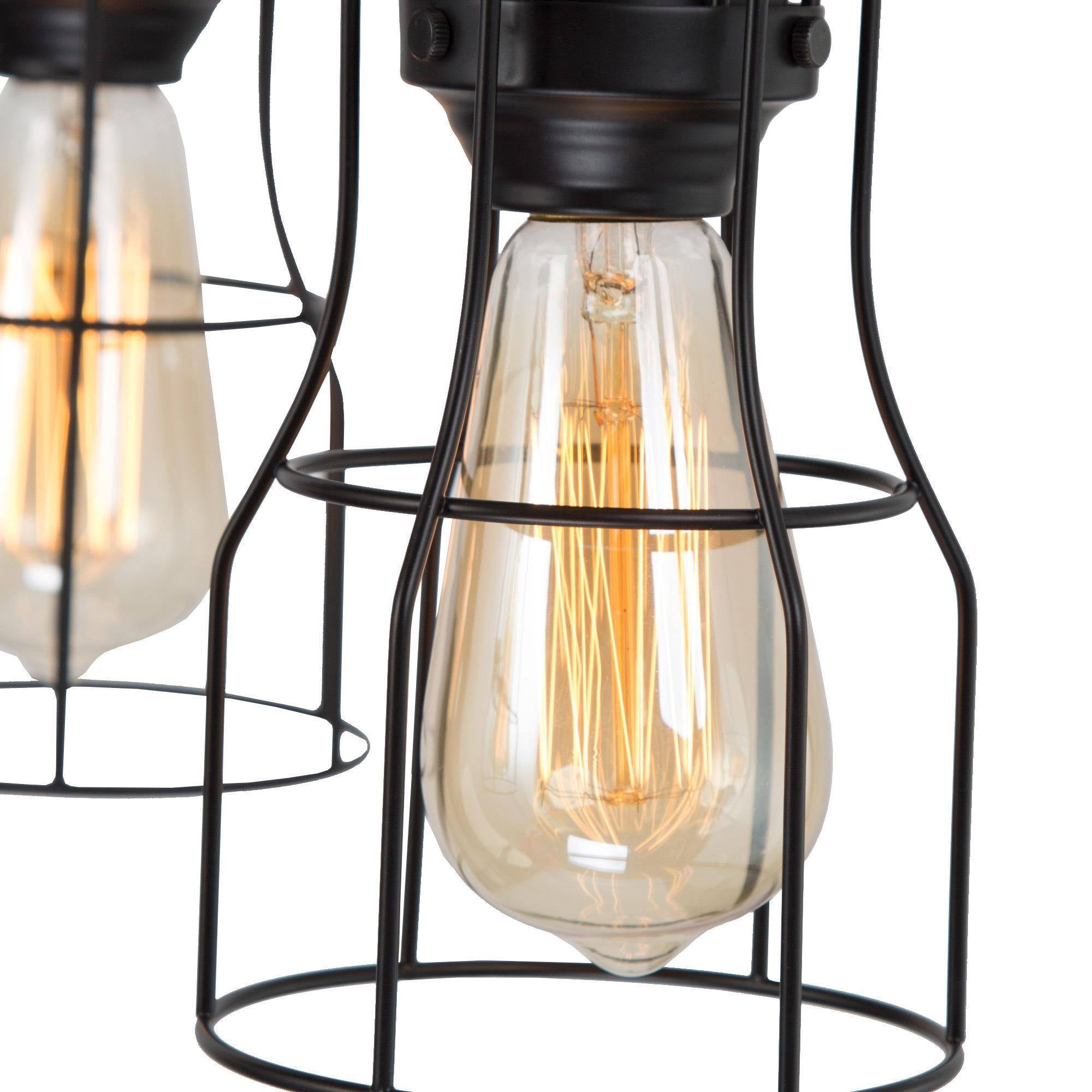 LNC 4-Light Black and Brown Wood Sputnik LED Pendant for Kitchen Island