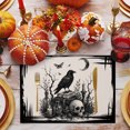 thumbnail image 3 of Halloween Placemats Set of 4, Horrow Spooky Skulls Bats Crow Botanical Rustic Washable Wipeable Table Mats for Dining Tables, Indoor Outdoor Kitchen Place Mats for Holiday Party Table Decor, 3 of 9
