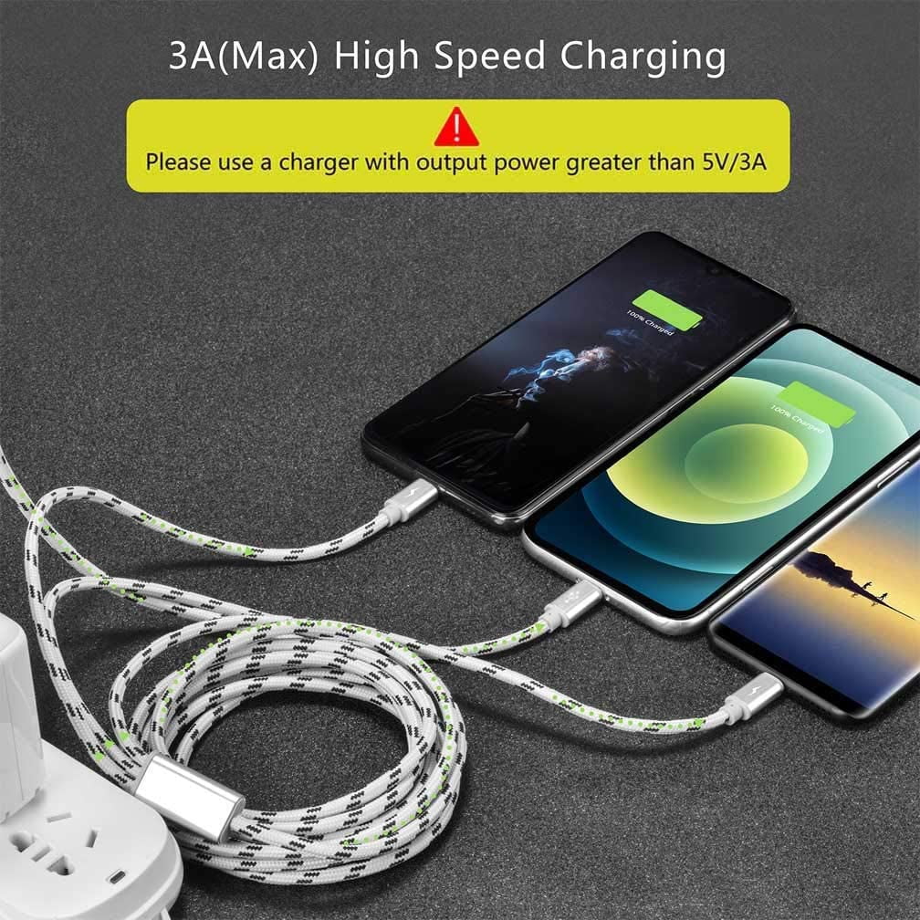 MHAWBL-10Ft Multi Charging Cable 3A, 2Pack Braided Fast Charging 3-in-1 Multiple Charger Cable with IP/Micro USB/Type C Adapter Port for Cell Phones/iPhone 17 16 15 14 13/ Samsung/Pixel/Tablet and Mo