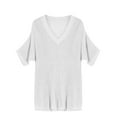 thumbnail image 4 of Fesfesfes Women Sweaters Solid Color Short Sleeve Pullove V-Neck Casual Sweater Tops Sale or Clearance, 4 of 4