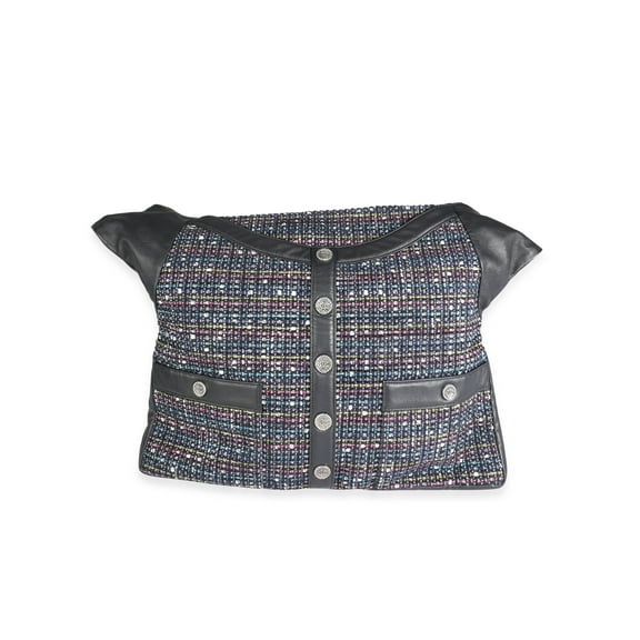 Pre-Owned Chanel Navy Lambskin & Multicolor Tweed Girl Bag