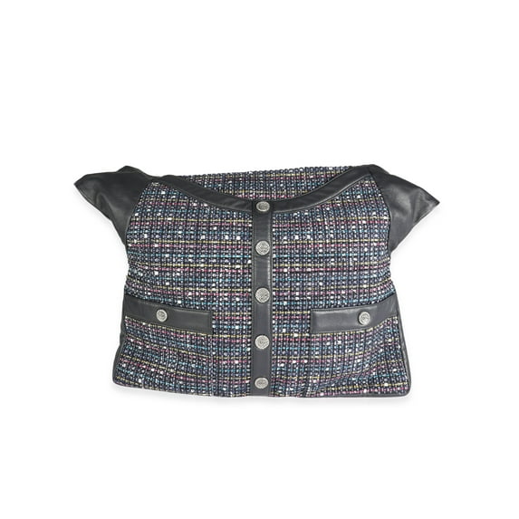 Pre-Owned Chanel Navy Lambskin & Multicolor Tweed Girl Bag