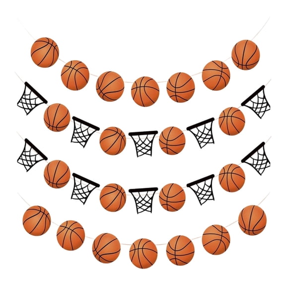 1 Pcs Basketball Theme Banner, Basketball Party Decoration, Pre-Strung Sports Birthday Hanging Decorations Game Day Teens Balls Party Garland Sign Sports Party Supplies 9.8ft